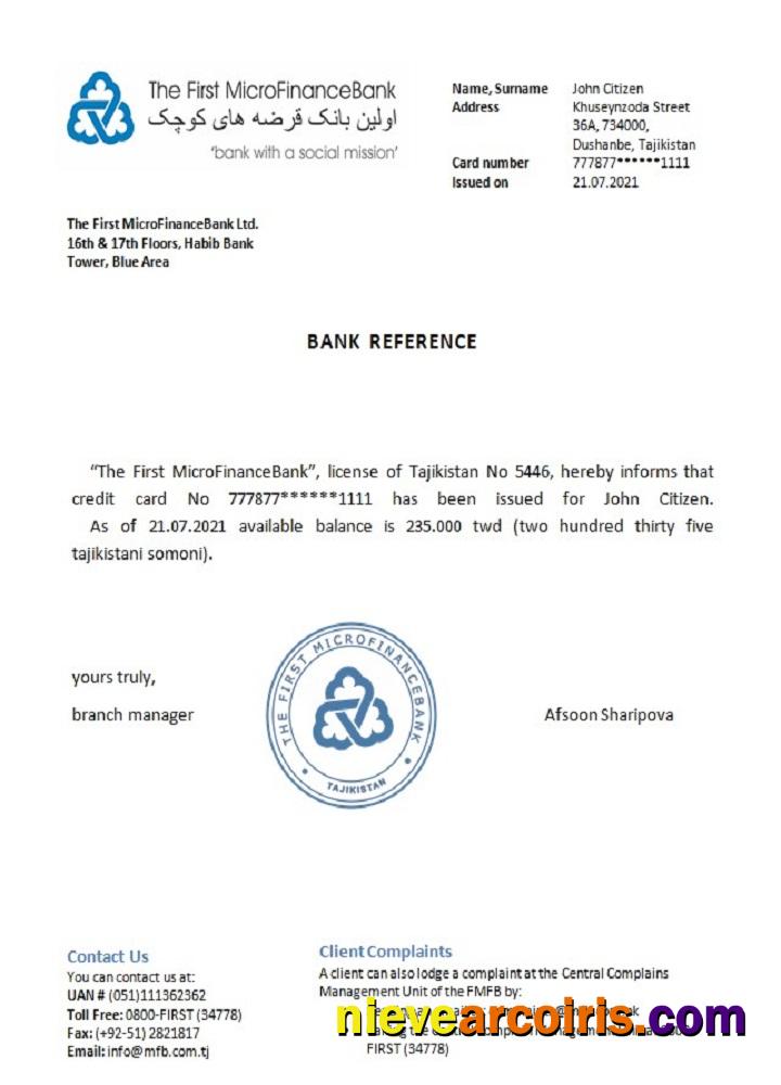 Tajikistan The First MicroFinanceBank reference